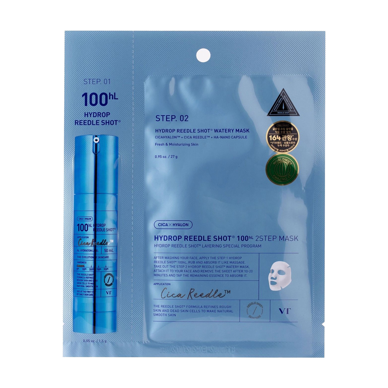 Двоетапна зволожувальна гідрогелева маска для обличчя VT Cosmetics Hydrop Reedle Shot 100hL 2-Step Mask, 28.5 г